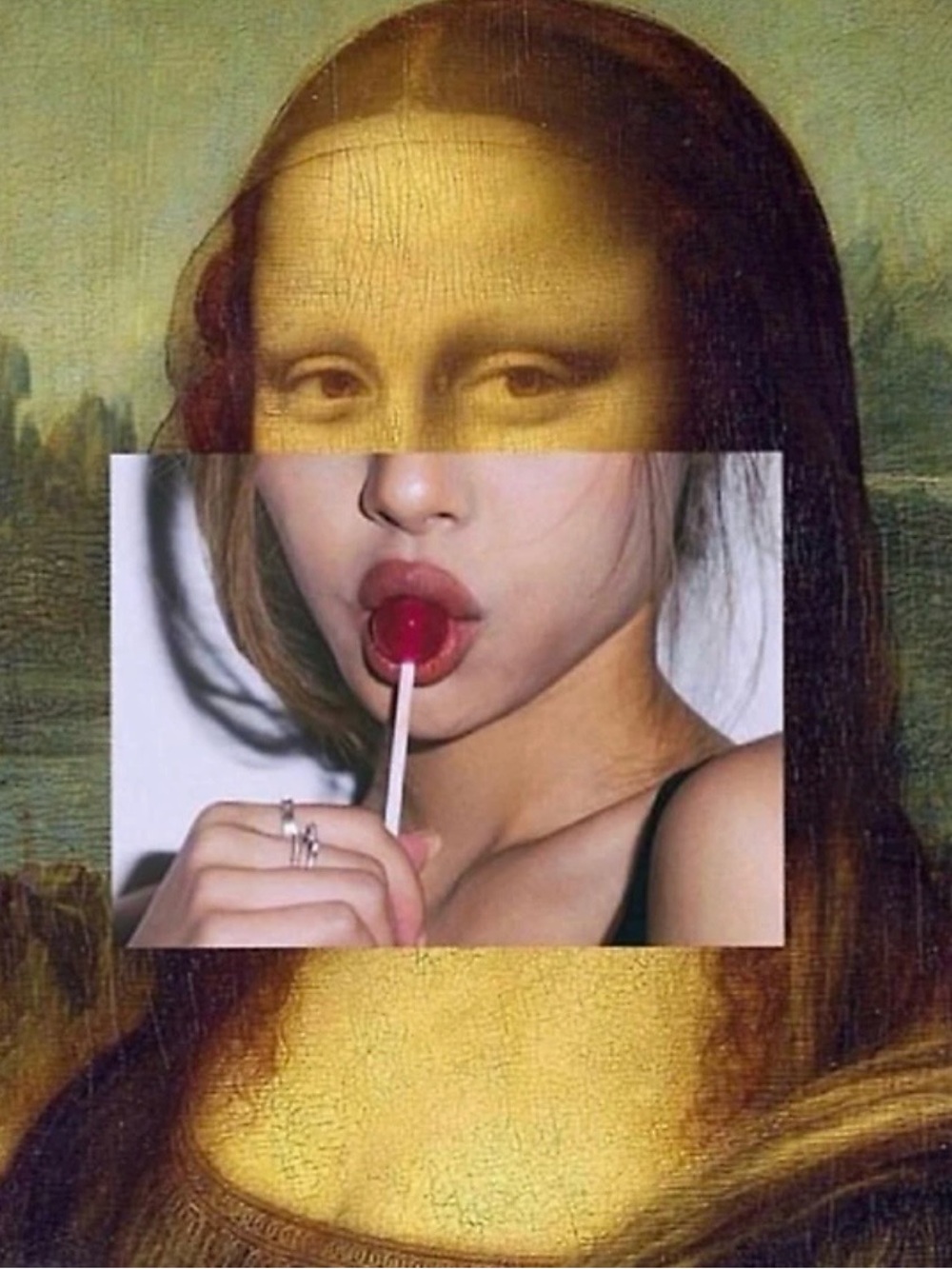 Mixed Media Mona Lisa Wall Art Print with Red Accent